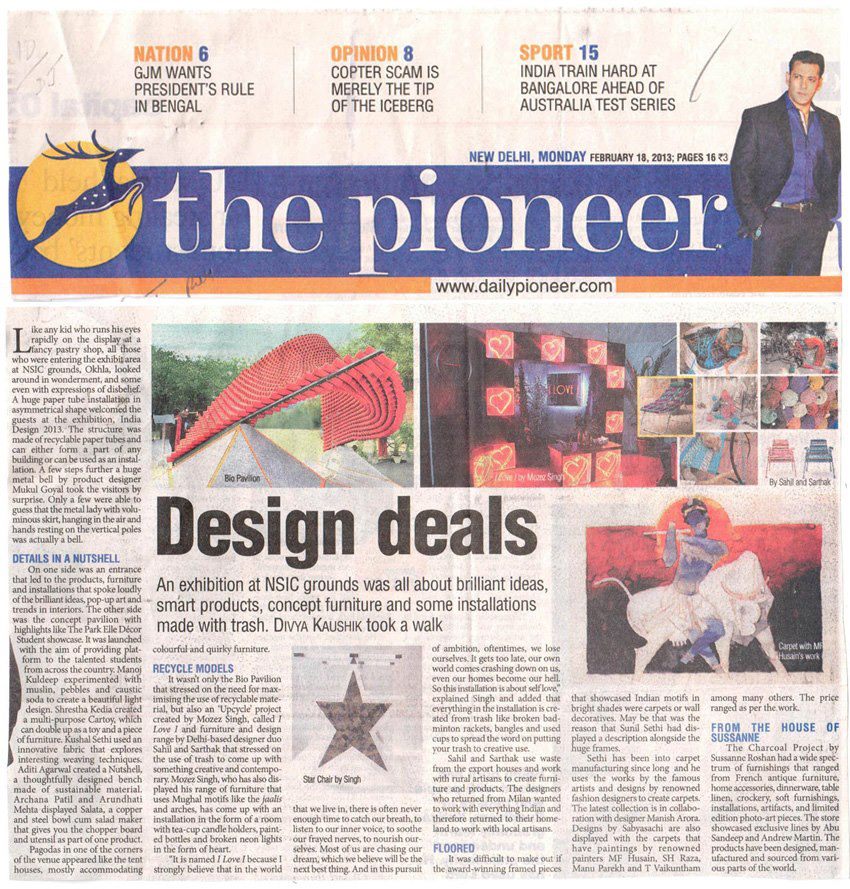 The Pioneer article featuring bio pavilion, a recycled paper tube structure | February 2013 Edition
