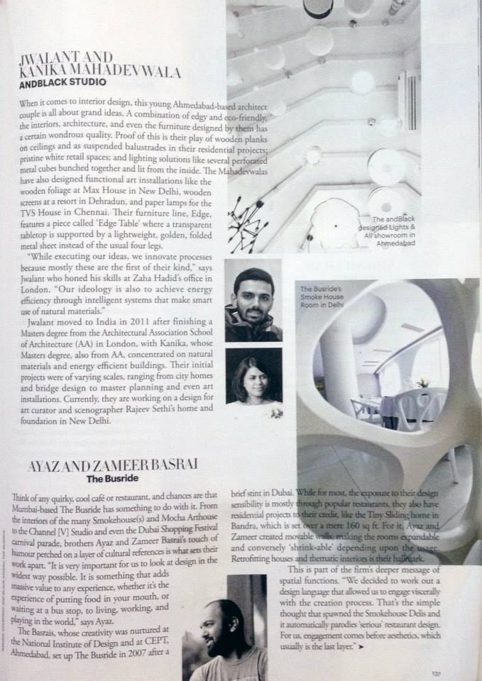 andblack design studio featured as leading architects and interior designers in Harpers Bazar India