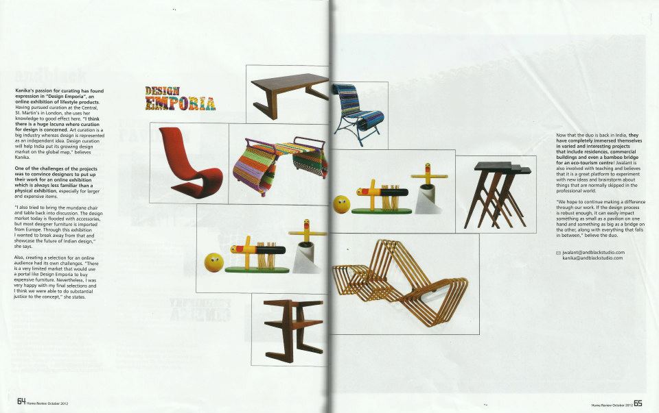 Article on andblack design studio in Home Review Magazine October 2012 Edition, page 2 