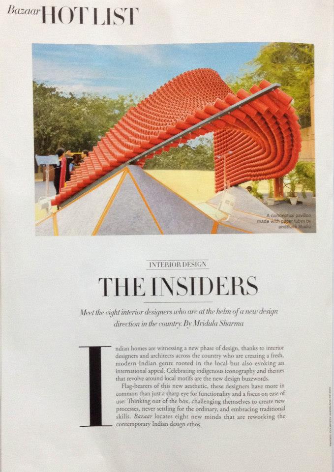 andblack design studio featured as leading architects and interior designers in Harpers Bazar India