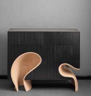 front elevation of LOOP mini scoop console