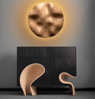 Front elevation of LOOP music plate wall light