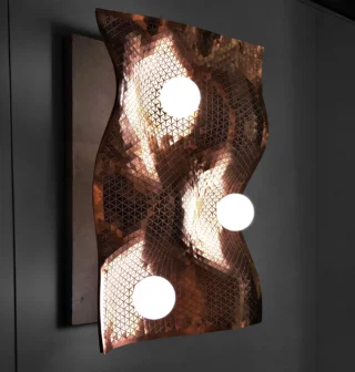 perspective view of the UNDULA copper wall light